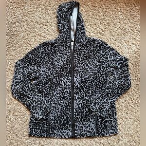 Women’s Erika Zip Up Hoodie; Black/Gray Leopard Print; Size M